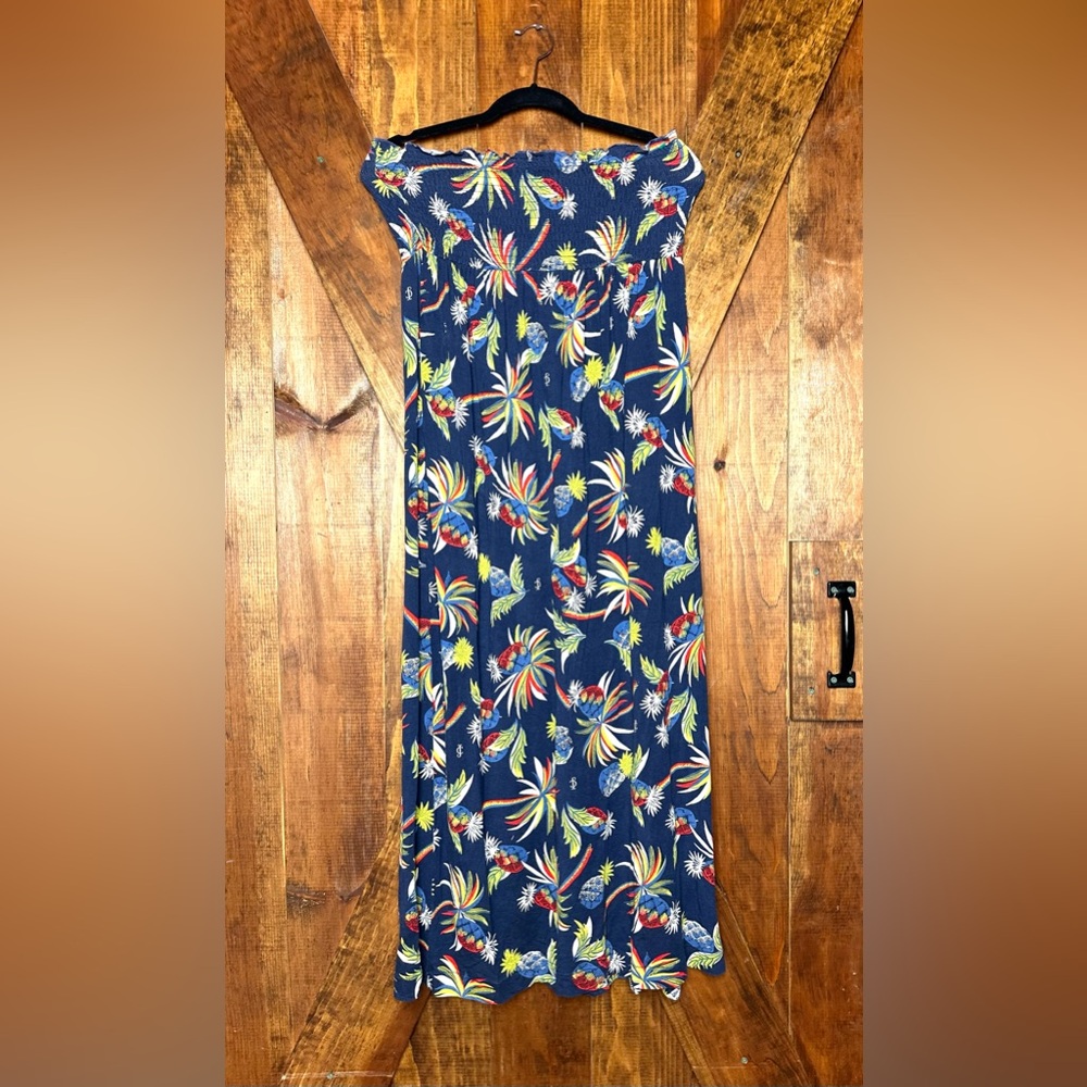 Juicy Couture Womens XS Y2K Bohemian Smocked Tube Top Maxi Dress Floral Tropical